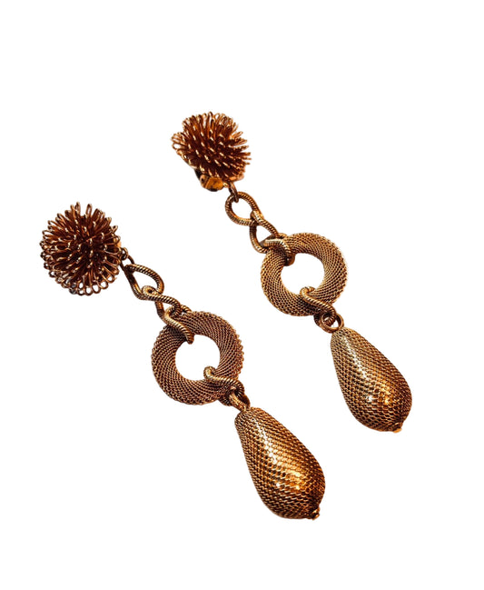 Pair of Bellini vintage - Gold mesh earrings