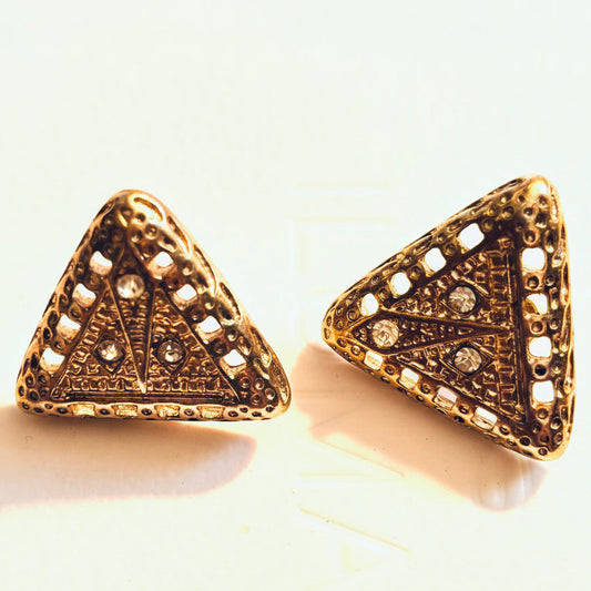 Vintage Triangle Gold Aztec Earrings