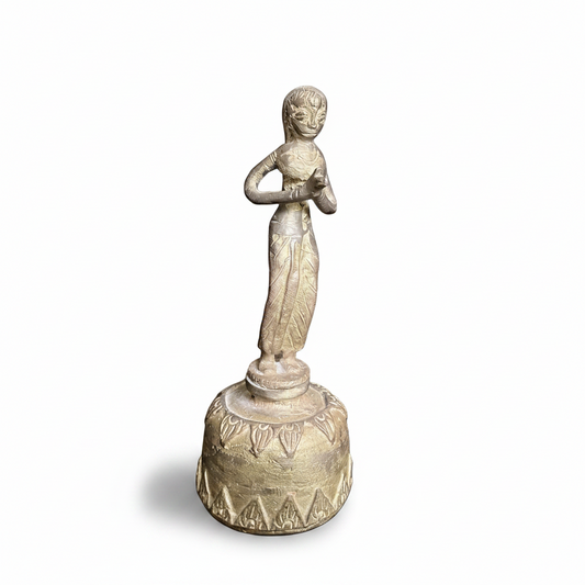 Antique Indian Brass Figural Bell With Decorative Base