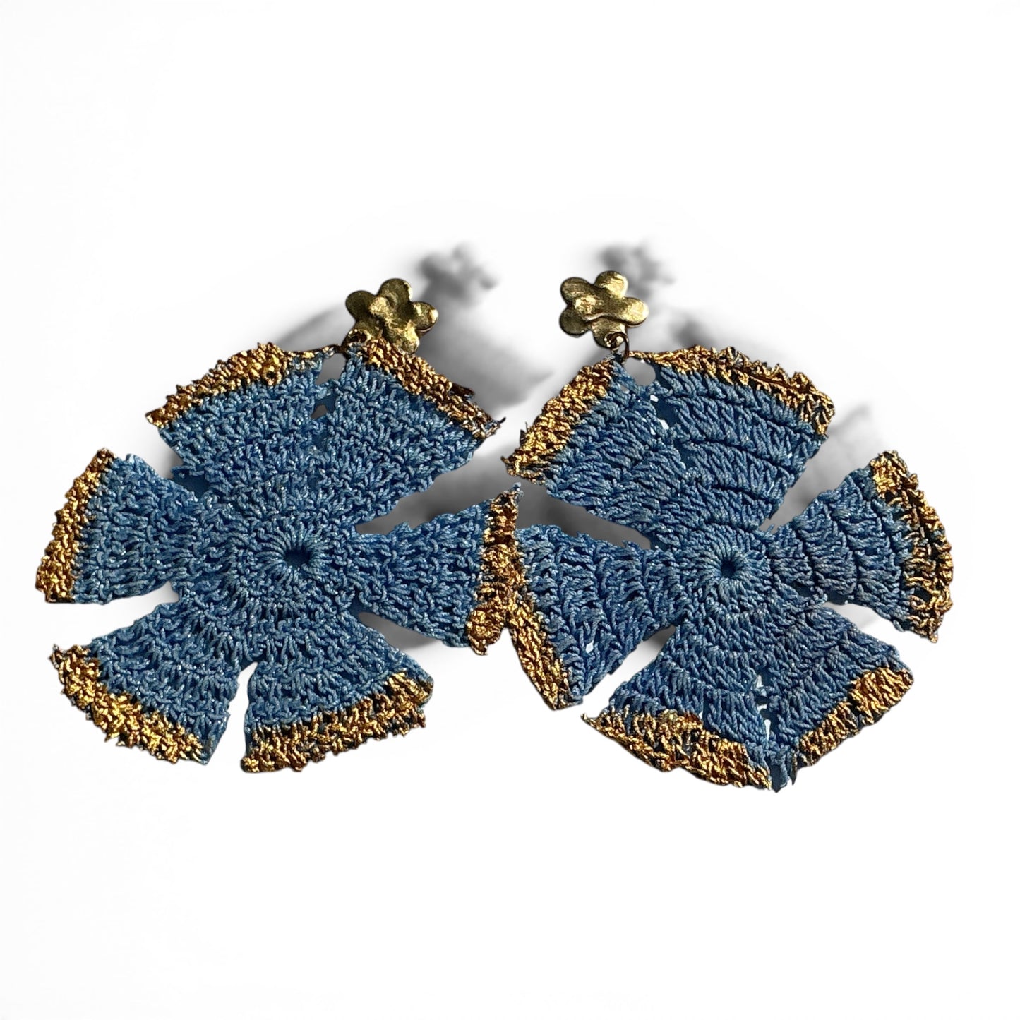 Blue gold crochet earrings