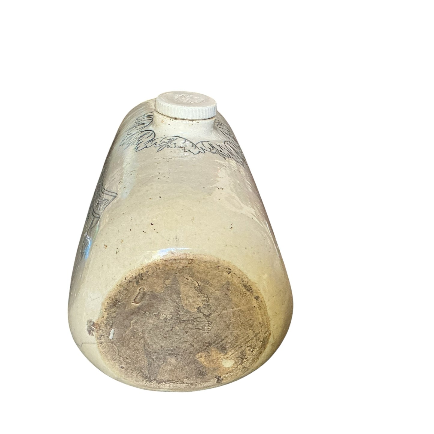 Otoch vintage Doulton Lambeth cream glazed stoneware foot warmer with antique patina and transfer print detail.
