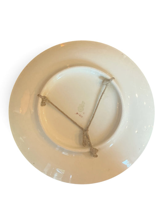 Otoch decorative porcelain wall plate reverse view showing the maker's mark and attached rustic twine wall hanger.