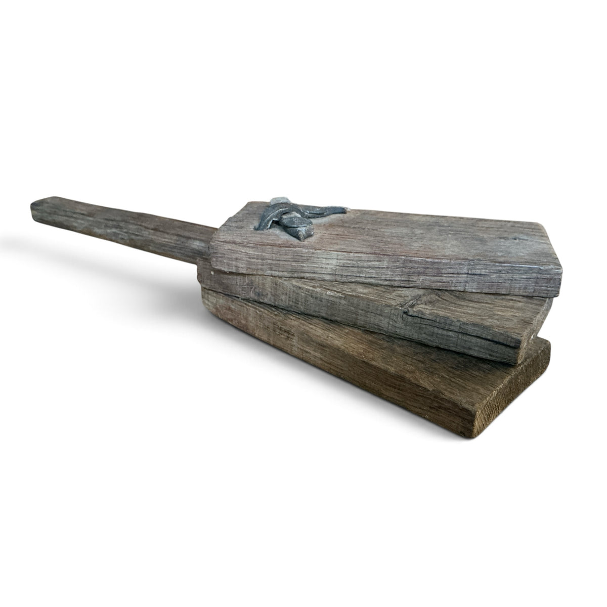 Otoch rustic handcrafted wooden decorative paddle made from weathered reclaimed timber with metal detailing